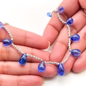 Tanzanite 7.5-13mm Smooth Drop Shape AA+ Grade Gemstone Beads Layout - Total 1 Strand of 9 Inch.