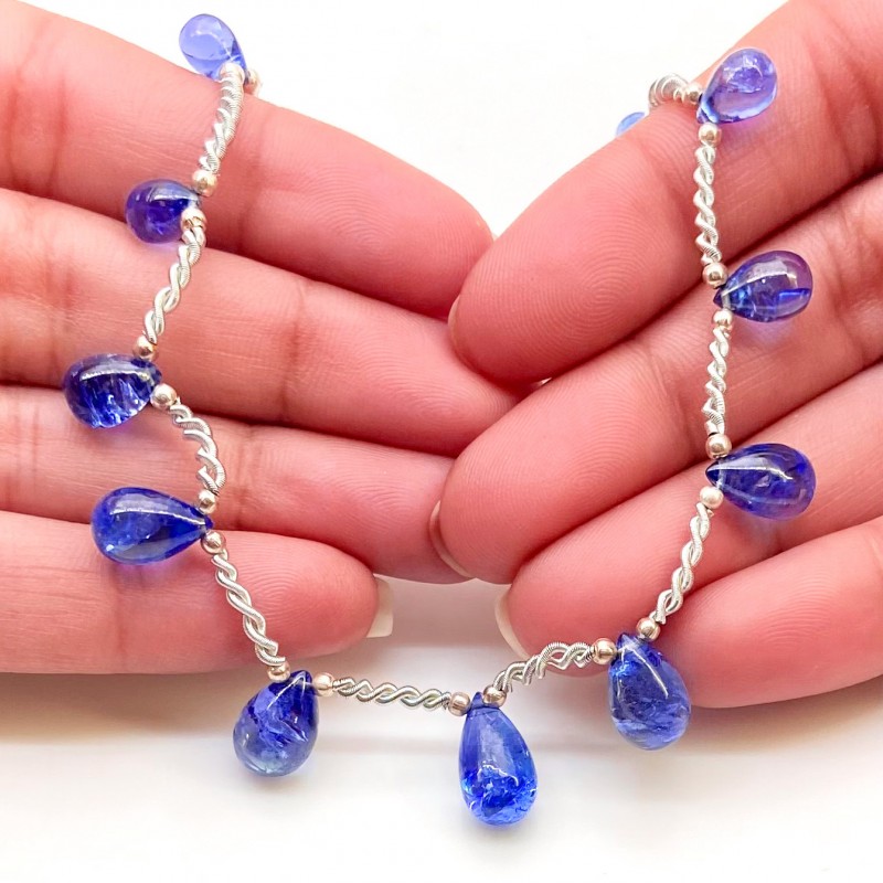 Tanzanite 7.5-13mm Smooth Drop Shape AA+ Grade Gemstone Beads Layout - Total 1 Strand of 9 Inch.