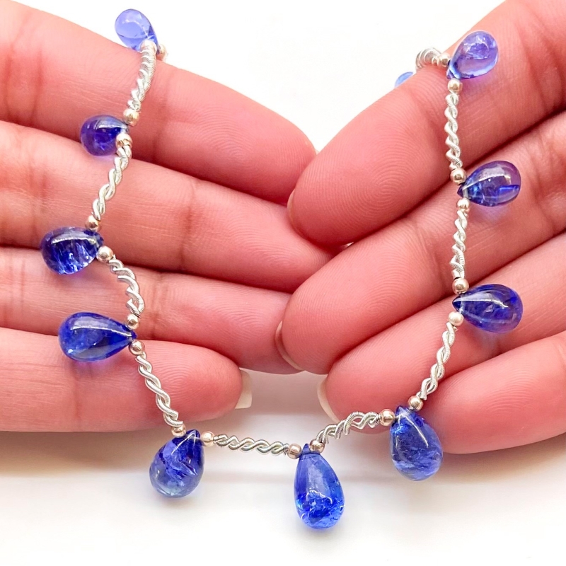 Tanzanite 7.5-13mm Smooth Drop Shape AA+ Grade Gemstone Beads Layout - Total 1 Strand of 9 Inch.
