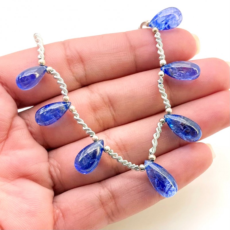 Tanzanite 11-14mm Smooth Drop Shape AA+ Grade Gemstone Beads Layout - Total 1 Strand of 6 Inch.