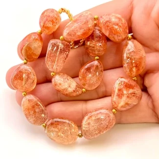 Sun Stone 13-19mm Smooth Nugget Shape AA Grade Gemstone Beads Strand - Total 1 Strand of 10 Inch.