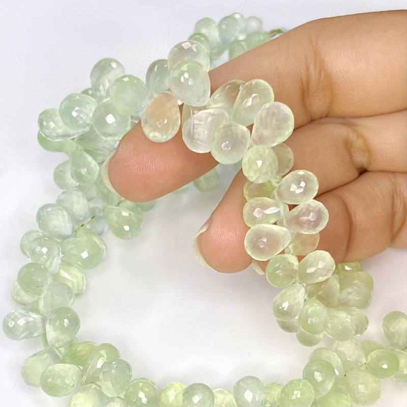 Prehnite 7-11mm Briolette Drop Shape AAA Grade Gemstone Beads Strand - Total 1 Strand of 8 Inch.