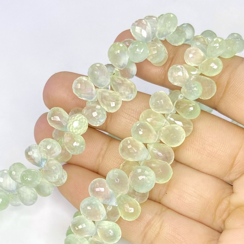 Prehnite 7-11mm Briolette Drop Shape AAA Grade Gemstone Beads Strand - Total 1 Strand of 8 Inch.