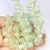 Prehnite 7-11mm Briolette Drop Shape AAA Grade Gemstone Beads Strand - Total 1 Strand of 8 Inch.