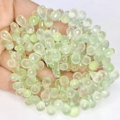 Prehnite 7-11mm Briolette Drop Shape AAA Grade Gemstone Beads Strand - Total 1 Strand of 8 Inch.