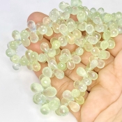 Prehnite 7-11mm Briolette Drop Shape AAA Grade Gemstone Beads Strand - Total 1 Strand of 8 Inch.