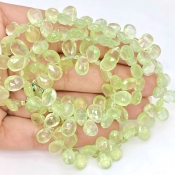 Prehnite 8-9mm Briolette Pear Shape AAA Grade Gemstone Beads Strand - Total 1 Strand of 8 Inch.