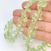 Prehnite 8-9mm Briolette Pear Shape AAA Grade Gemstone Beads Strand - Total 1 Strand of 8 Inch.