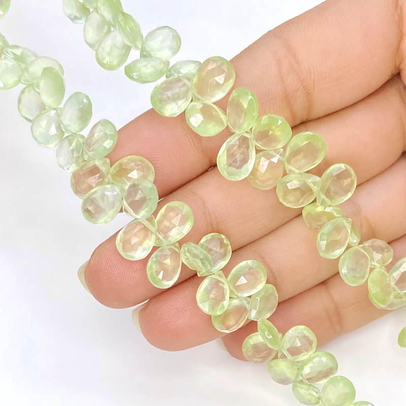 Prehnite 8-9mm Briolette Pear Shape AAA Grade Gemstone Beads Strand - Total 1 Strand of 8 Inch.
