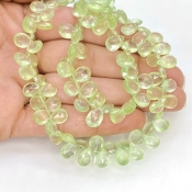 Prehnite 8-9mm Briolette Pear Shape AAA Grade Gemstone Beads Strand - Total 1 Strand of 8 Inch.