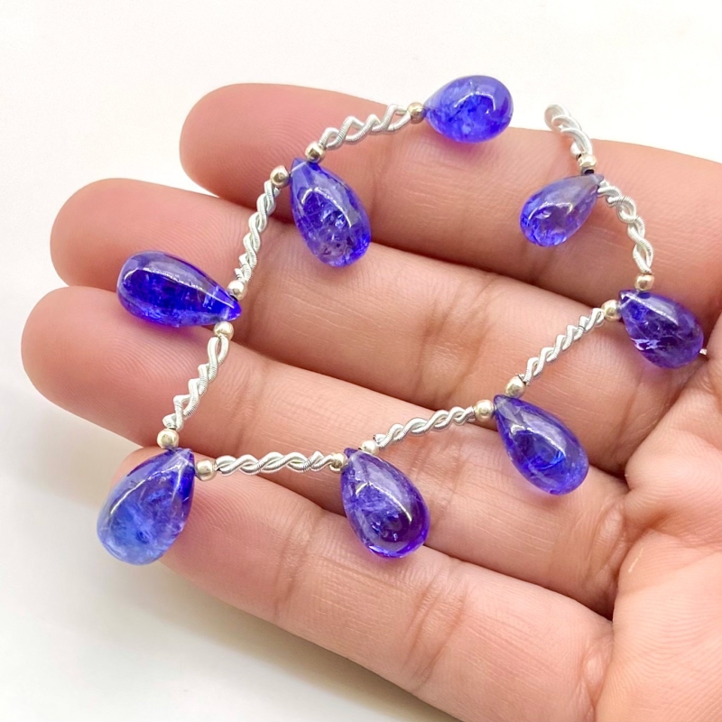Tanzanite 10.5-13.5mm Smooth Drop Shape AA+ Grade Gemstone Beads Layout - Total 1 Strand of 8 Inch.