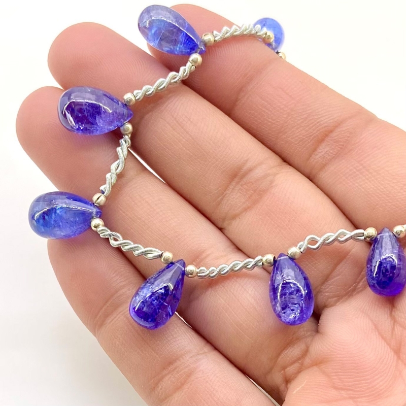 Tanzanite 10.5-13.5mm Smooth Drop Shape AA+ Grade Gemstone Beads Layout - Total 1 Strand of 8 Inch.
