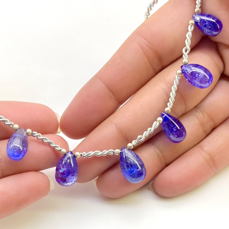 Tanzanite 10.5-13.5mm Smooth Drop Shape AA+ Grade Gemstone Beads Layout - Total 1 Strand of 8 Inch.
