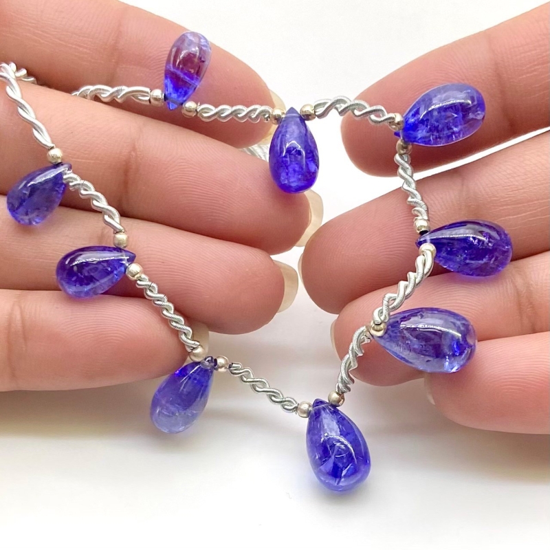 Tanzanite 10.5-13.5mm Smooth Drop Shape AA+ Grade Gemstone Beads Layout - Total 1 Strand of 8 Inch.