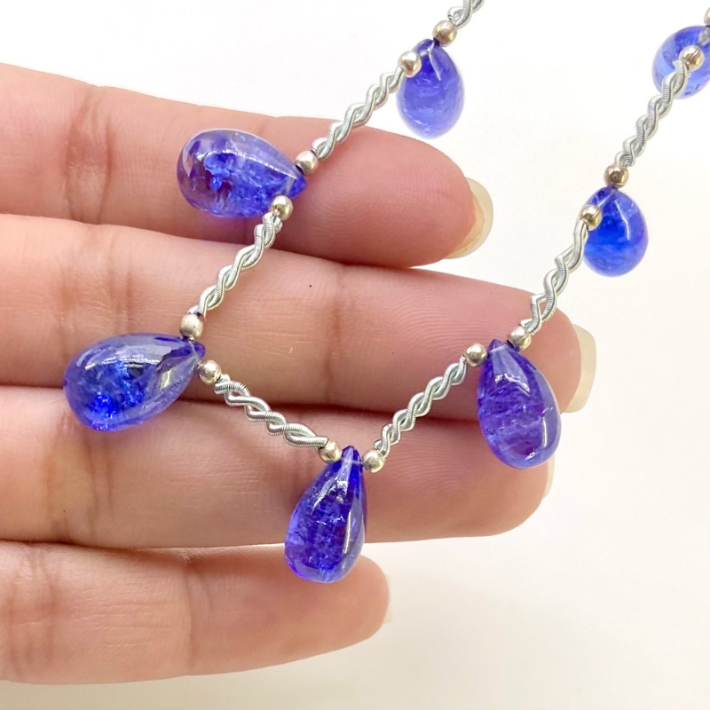 Tanzanite 10.5-13.5mm Smooth Drop Shape AA+ Grade Gemstone Beads Layout - Total 1 Strand of 8 Inch.