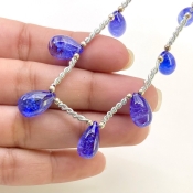 Tanzanite 10.5-13.5mm Smooth Drop Shape AA+ Grade Gemstone Beads Layout - Total 1 Strand of 8 Inch.