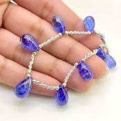 Tanzanite 10.5-13.5mm Smooth Drop Shape AA+ Grade Gemstone Beads Layout - Total 1 Strand of 8 Inch.
