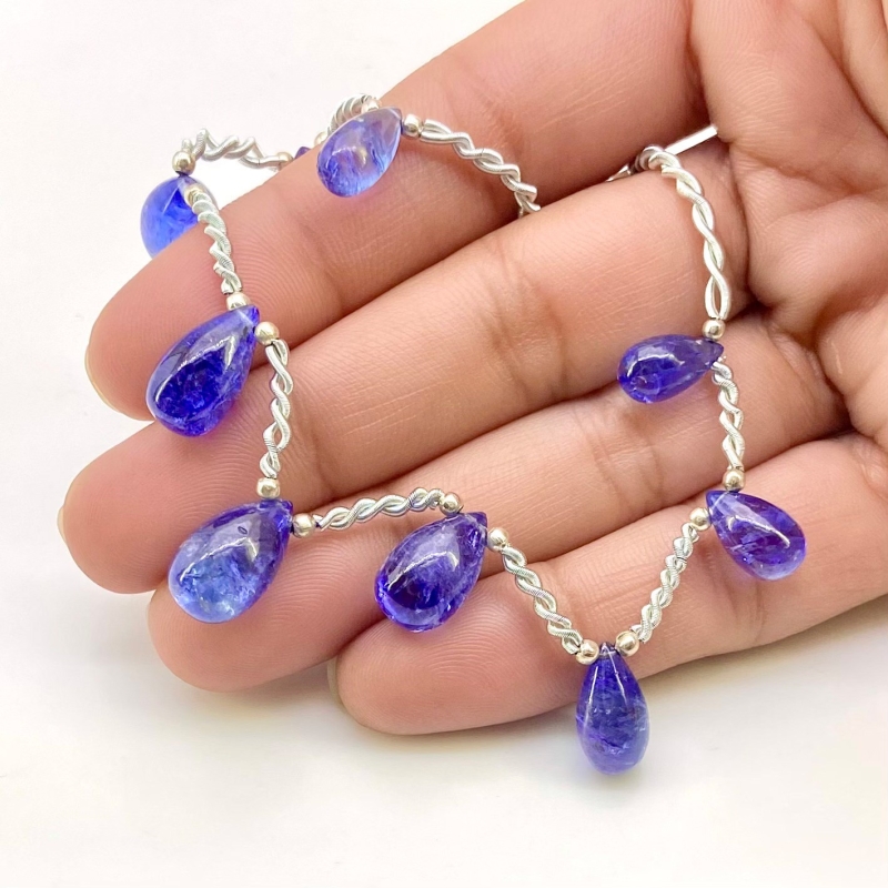Tanzanite 10.5-13.5mm Smooth Drop Shape AA+ Grade Gemstone Beads Layout - Total 1 Strand of 8 Inch.