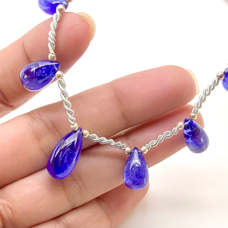 Tanzanite 10.5-16mm Smooth Drop Shape AA+ Grade Gemstone Beads Layout - Total 1 Strand of 8 Inch.