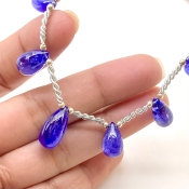 Tanzanite 10.5-16mm Smooth Drop Shape AA+ Grade Gemstone Beads Layout - Total 1 Strand of 8 Inch.