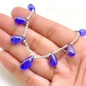 Tanzanite 10.5-16mm Smooth Drop Shape AA+ Grade Gemstone Beads Layout - Total 1 Strand of 8 Inch.