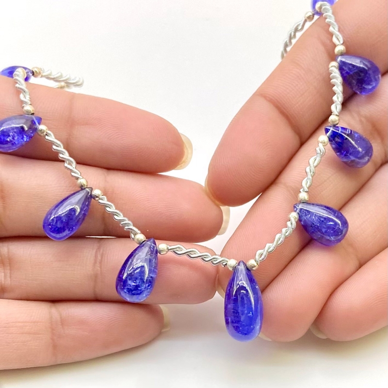 Tanzanite 10.5-16mm Smooth Drop Shape AA+ Grade Gemstone Beads Layout - Total 1 Strand of 8 Inch.