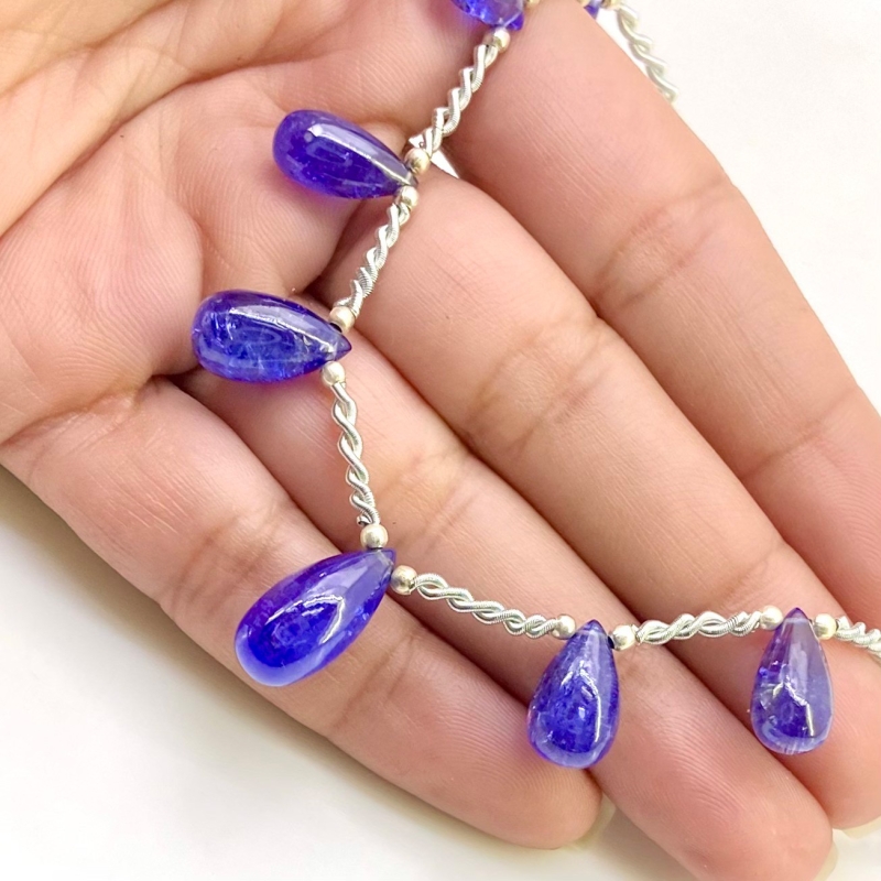 Tanzanite 10.5-16mm Smooth Drop Shape AA+ Grade Gemstone Beads Layout - Total 1 Strand of 8 Inch.