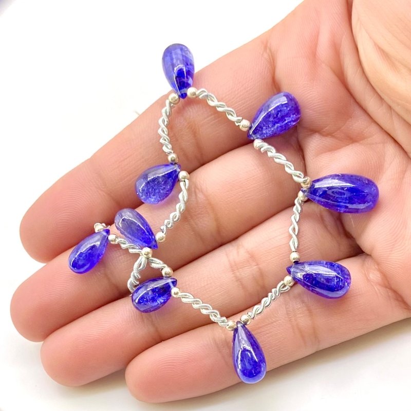 Tanzanite 10.5-16mm Smooth Drop Shape AA+ Grade Gemstone Beads Layout - Total 1 Strand of 8 Inch.