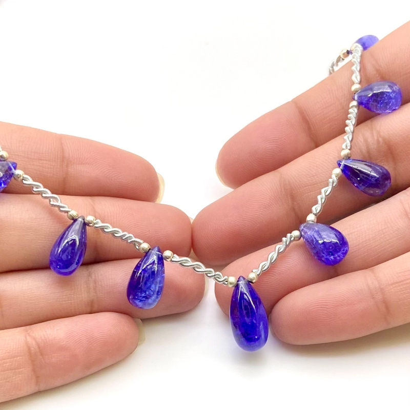 Tanzanite 10.5-16mm Smooth Drop Shape AA+ Grade Gemstone Beads Layout - Total 1 Strand of 8 Inch.