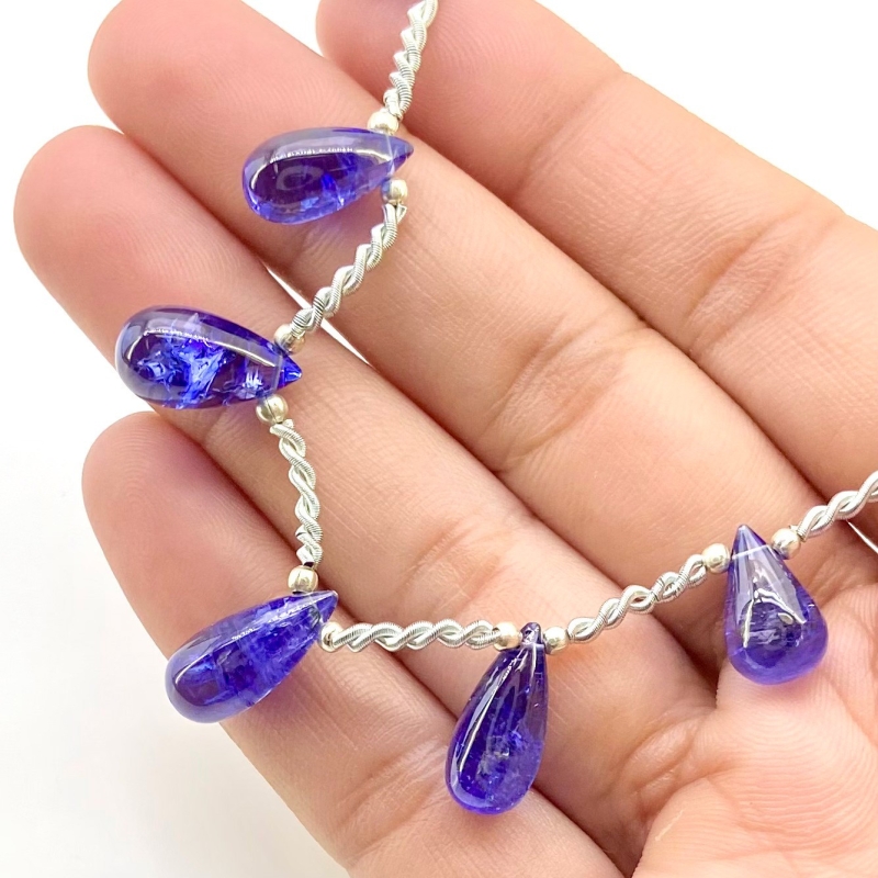 Tanzanite 9.5-15mm Smooth Drop Shape AA+ Grade Gemstone Beads Layout - Total 1 Strand of 9 Inch.