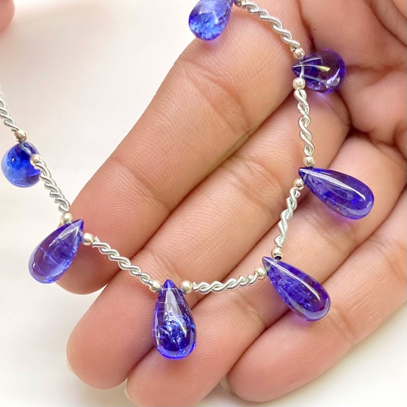 Tanzanite 9.5-15mm Smooth Drop Shape AA+ Grade Gemstone Beads Layout - Total 1 Strand of 9 Inch.