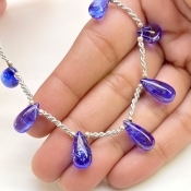 Tanzanite 9.5-15mm Smooth Drop Shape AA+ Grade Gemstone Beads Layout - Total 1 Strand of 9 Inch.