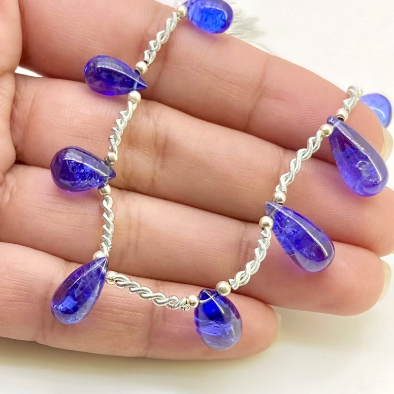Tanzanite 9.5-15mm Smooth Drop Shape AA+ Grade Gemstone Beads Layout - Total 1 Strand of 9 Inch.