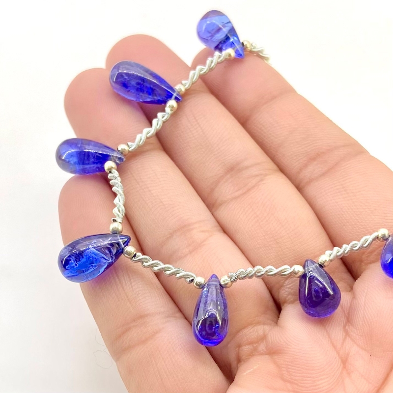 Tanzanite 9.5-15mm Smooth Drop Shape AA+ Grade Gemstone Beads Layout - Total 1 Strand of 9 Inch.