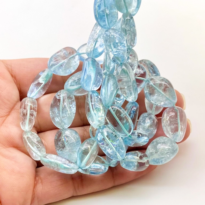 Aquamarine 11-21mm Smooth Nugget Shape AA Grade Gemstone Beads Lot - Total 2 Strands of 16 Inch.
