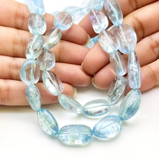 Aquamarine 12-23mm Smooth Nugget Shape AA Grade Gemstone Beads Lot - Total 2 Strands of 16 Inch.