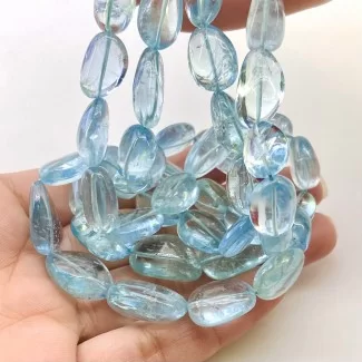 Aquamarine 12-20mm Smooth Nugget Shape AA Grade Gemstone Beads Lot - Total 2 Strands of 16 Inch.