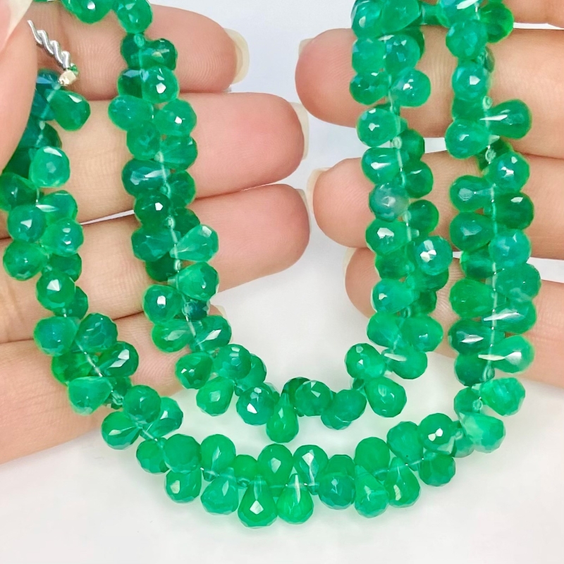 Green Onyx 6-7mm Briolette Drop Shape AAA Grade Gemstone Beads Strand - Total 1 Strand of 8 Inch.