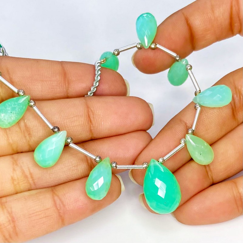 Chrysoprase 11.5-18.5mm Briolette Drop Shape AA+ Grade Gemstone Beads Layout - Total 1 Strand of 6 Inch.