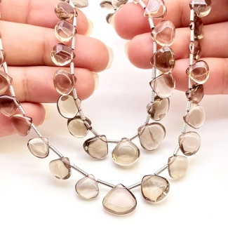 Smoky Quartz 5-12mm Smooth Heart Shape AA+ Grade Gemstone Beads Lot - Total 2 Strands of 16 Inch.
