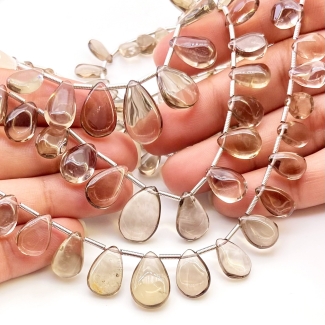 Smoky Quartz 7-17mm Smooth Pear Shape AA+ Grade Gemstone Beads Lot - Total 3 Strands of 18 Inch.
