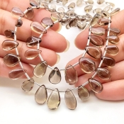Smoky Quartz 7-14mm Smooth Pear Shape AA+ Grade Gemstone Beads Lot - Total 2 Strands of 18 Inch.