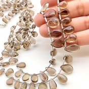 Smoky Quartz 7-14mm Smooth Pear Shape AA+ Grade Gemstone Beads Lot - Total 2 Strands of 18 Inch.