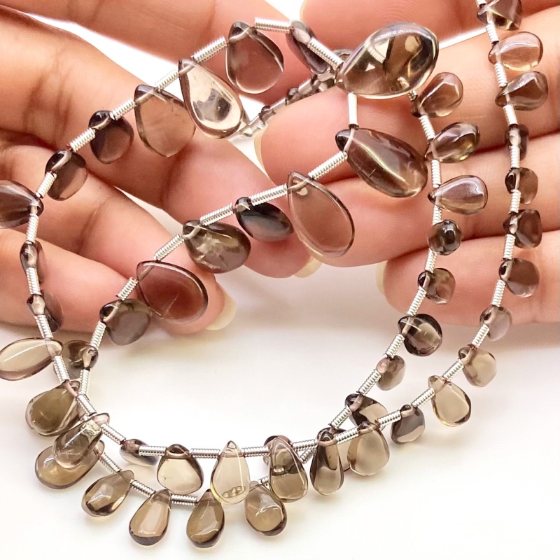 Smoky Quartz 6.5-15.5mm Smooth Pear Shape AA+ Grade Gemstone Beads Lot - Total 2 Strands of 18 Inch.
