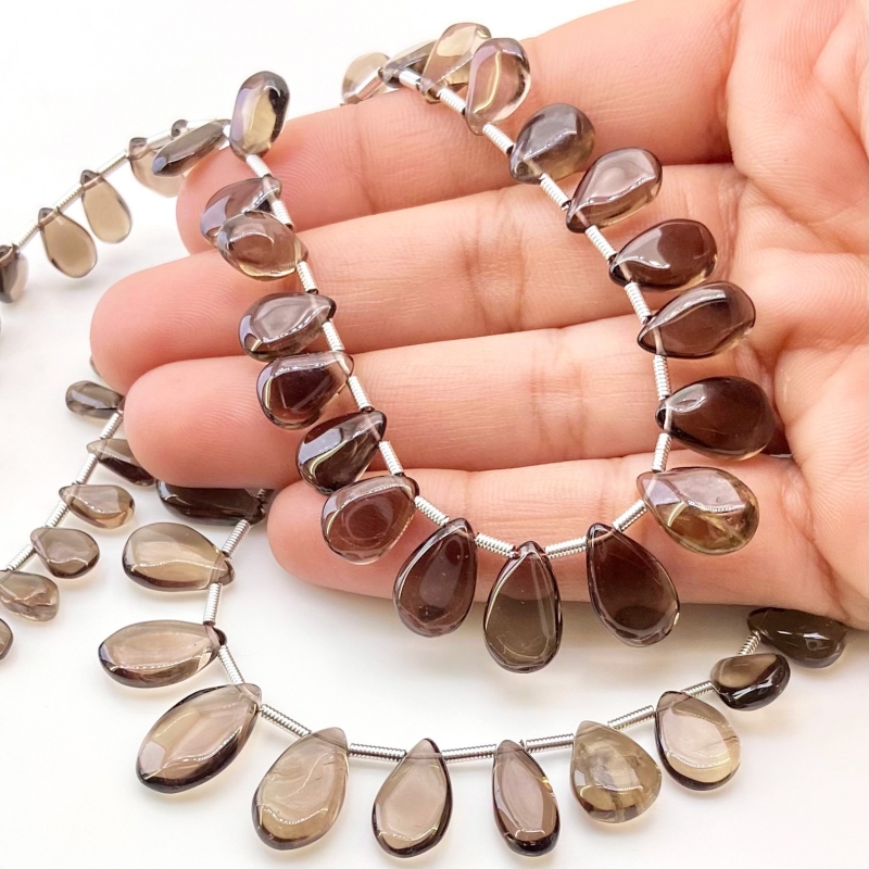 Smoky Quartz 6.5-15.5mm Smooth Pear Shape AA+ Grade Gemstone Beads Lot - Total 2 Strands of 18 Inch.