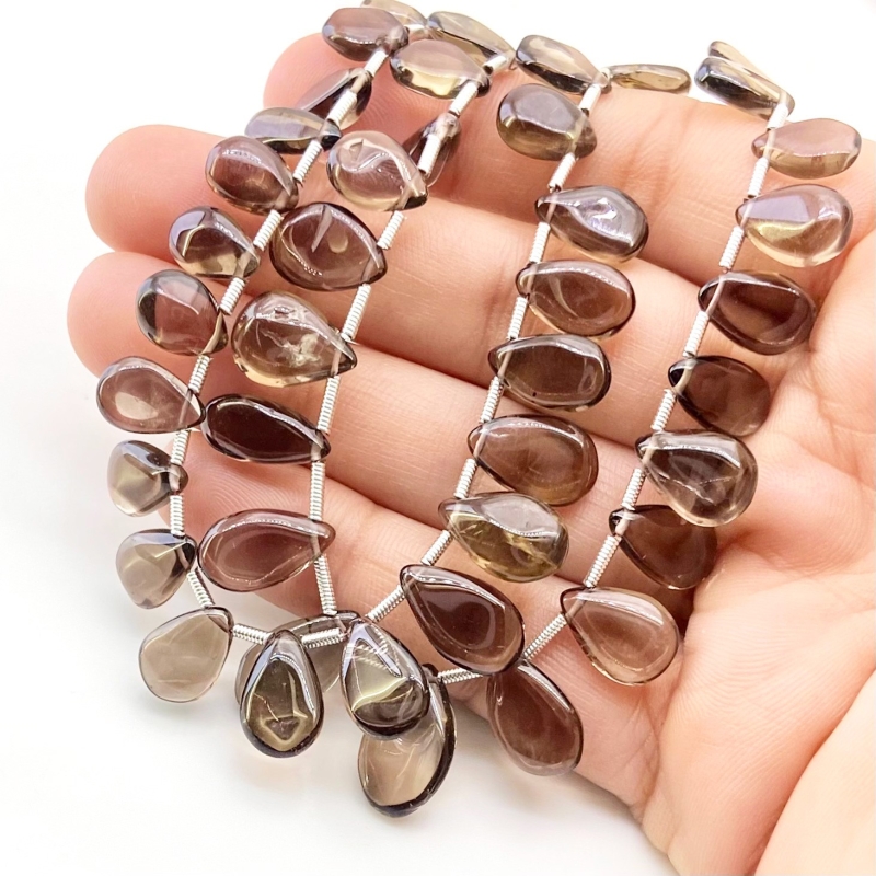 Smoky Quartz 6.5-15.5mm Smooth Pear Shape AA+ Grade Gemstone Beads Lot - Total 2 Strands of 18 Inch.