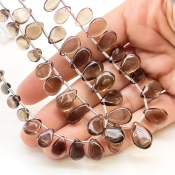 Smoky Quartz 6.5-15.5mm Smooth Pear Shape AA+ Grade Gemstone Beads Lot - Total 2 Strands of 18 Inch.