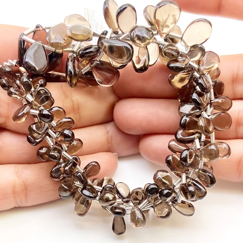 Smoky Quartz 6.5-15.5mm Smooth Pear Shape AA+ Grade Gemstone Beads Lot - Total 2 Strands of 18 Inch.