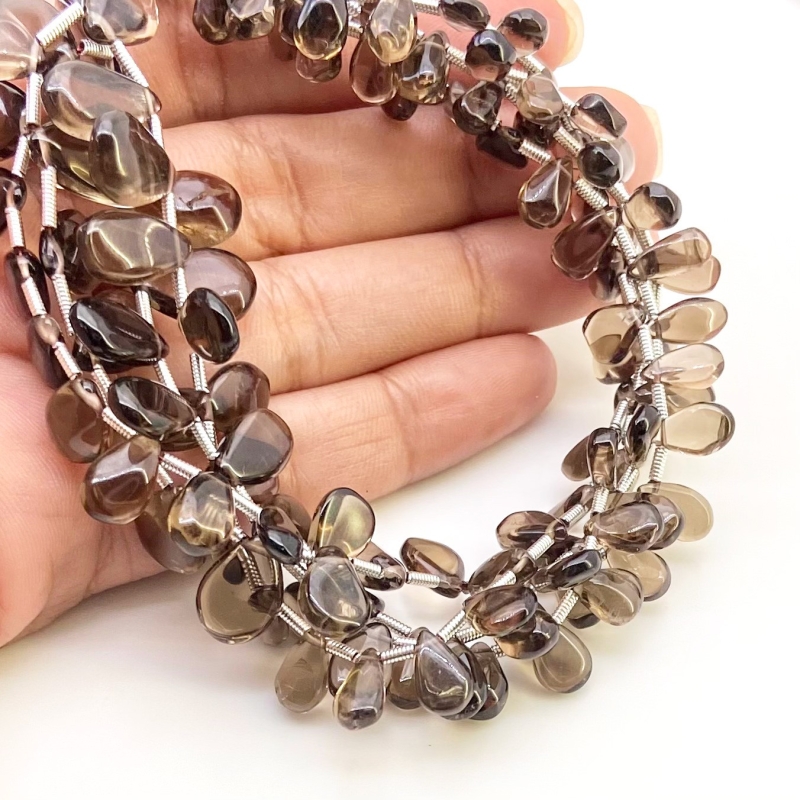 Smoky Quartz 6.5-15.5mm Smooth Pear Shape AA+ Grade Gemstone Beads Lot - Total 2 Strands of 18 Inch.