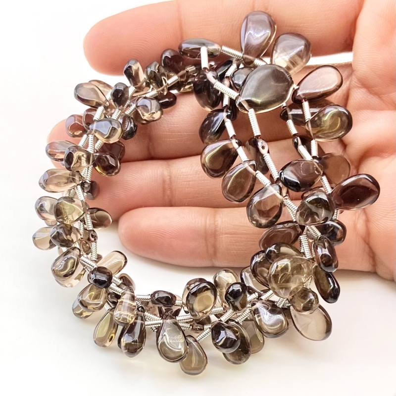 Smoky Quartz 6.5-15.5mm Smooth Pear Shape AA+ Grade Gemstone Beads Lot - Total 2 Strands of 18 Inch.